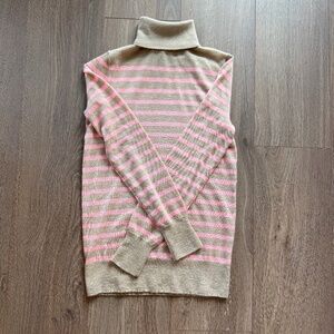 J.Crew Collection Italian Cashmere Camel Pink Stripe Turtleneck Sweater XS